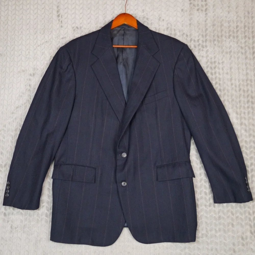 Polo Ralph Lauren Blazer Mens 42R Navy Blue Pinstripe Wool Sport Coat Two Button